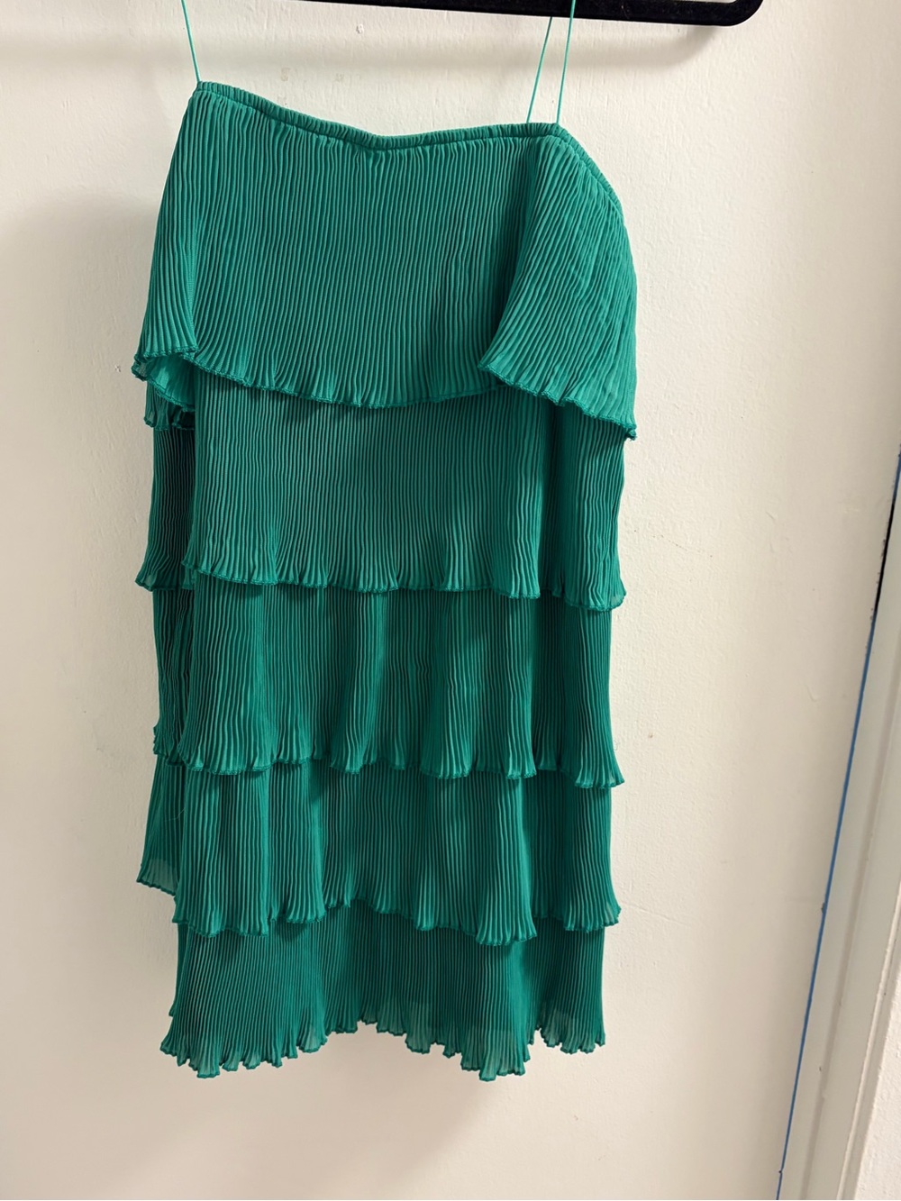 SHEIN Green Plissé Pleated Tiered Ruffle Cami Mini Dress S